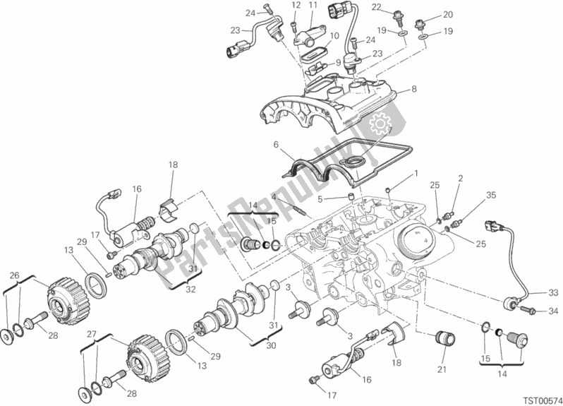 Alle onderdelen voor de Verticale Cilinderkop - Timing van de Ducati Diavel Xdiavel S USA 1260 2017